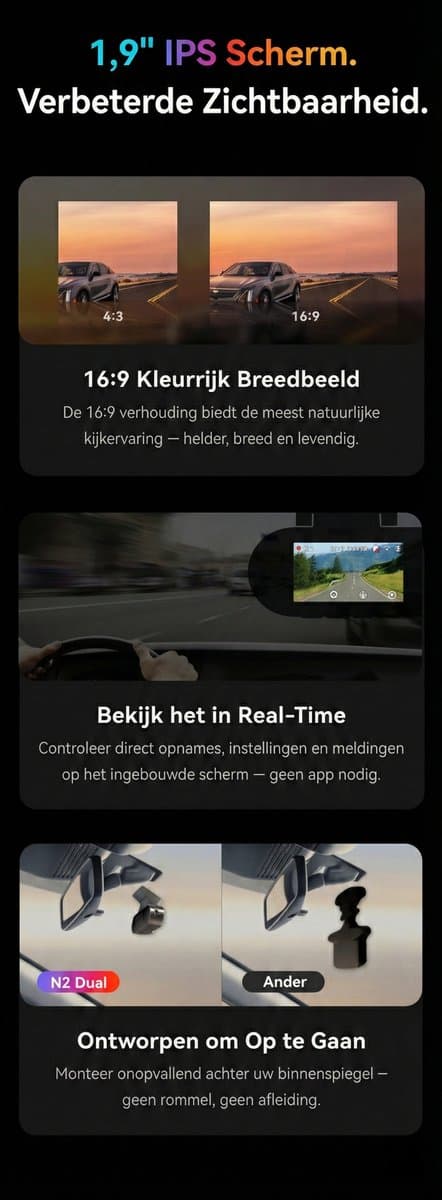 Dashcam - 2K HD - voor Auto - Voor en Achter Camera - Dual Dashcam - DDPAI thumbnail 5