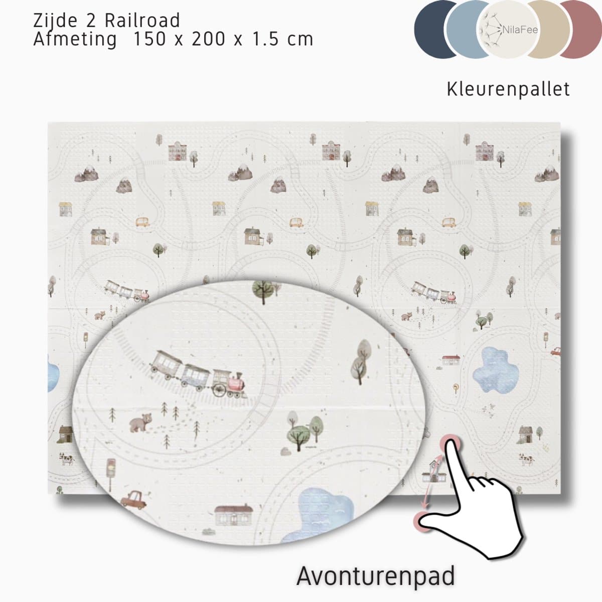 NilaFee® - Speelmat Baby - Speelkleed - Anti slip - Opvouwbaar - Opbergtas - 150 x 190 x 1 cm - XPE - Waterafstotend - Auto - Trein - Terrazo White thumbnail 4