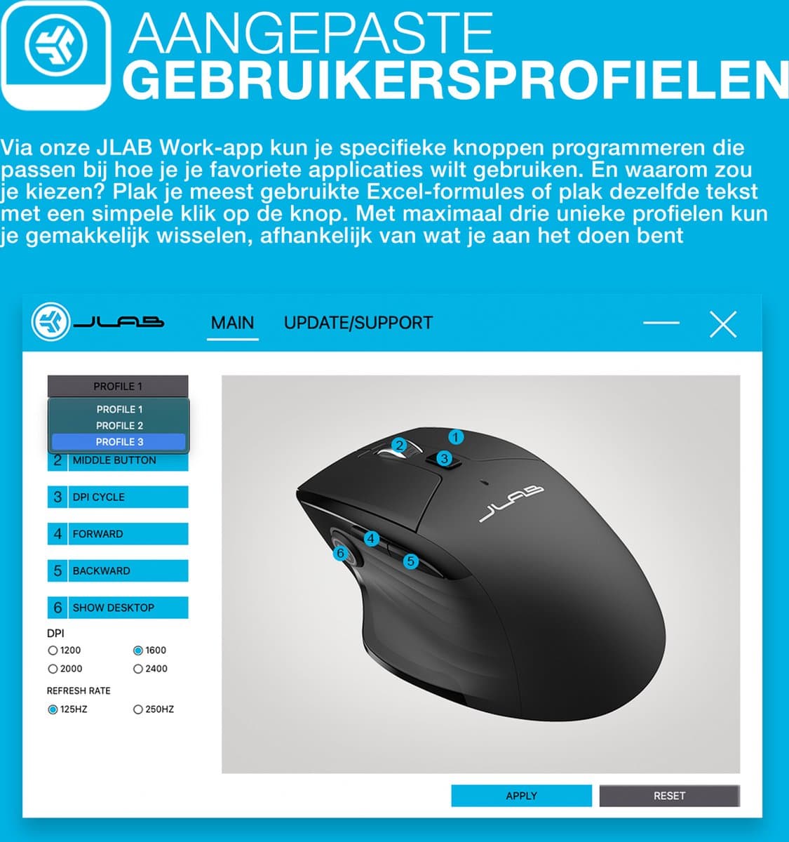JLab JBuds Computermuis - Bluetooth Muis Draadloos - USB - 3 Devices - Stil – USB C Oplaadbaar - DPI 1200/1600/2000/2400 - Ergonomisch Design – Bluetooth of USB Draadloze Dongle – 4 Maanden Batterijduur thumbnail 3