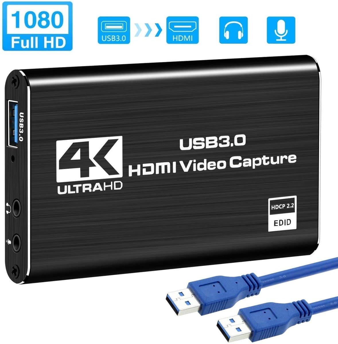 DrPhone HVC 4K HDMI Video Capture Card USB 3.0 – HDCP 2.2 - 1080P 60fps HD Recorder & Game Capture voor OBS en Live Streaming - Zwart thumbnail 7