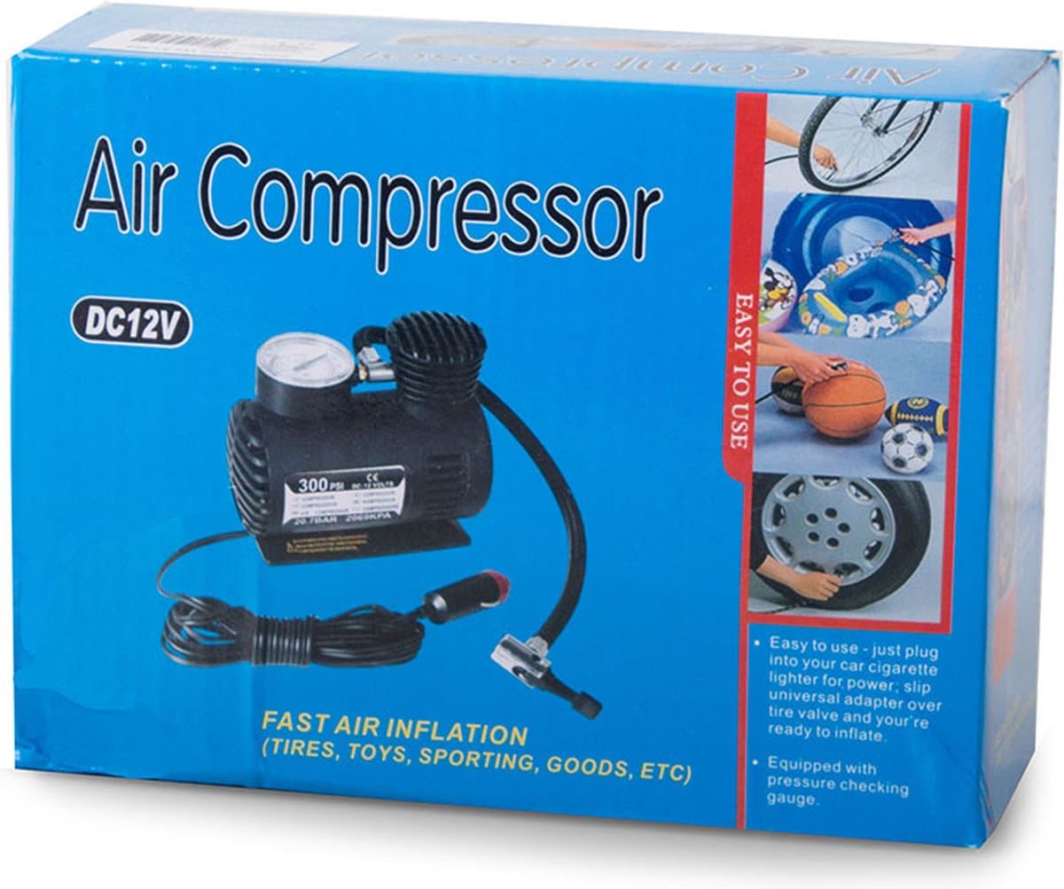 Mini Compressor / 12V Bandenpomp - Mini Autobanden Pomp luchtcompressor - Zwart thumbnail 6