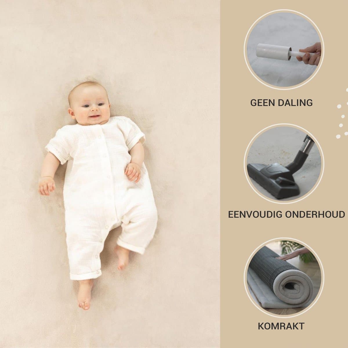 Hakuna Matte Wolkzachte Fluwelen Mat Speelmat baby 200 x 150 x 2,5 cm, Beige - Kindertapijt met hoogwaardig traagschuim - Baby speelkleed met antislipbasis - Babykruipmat, kinderkamertapijt thumbnail 7