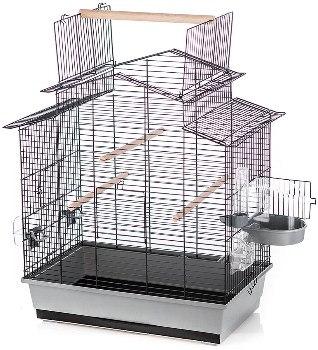 Duvo+ Vogelkooi Iza III Met badhuisje - Zwart/Grijs - 58 x 38 x 65 cm