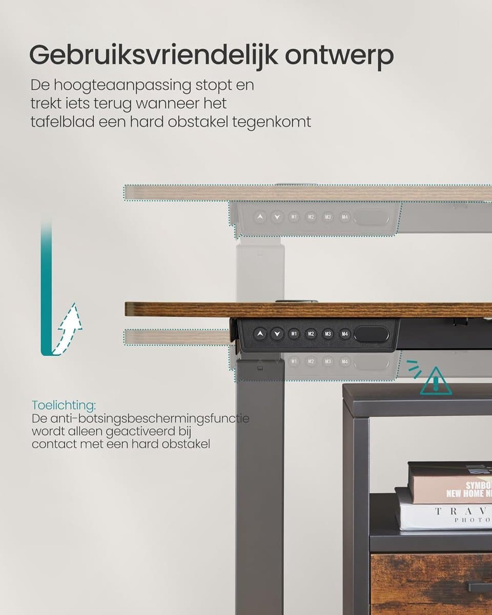 Elektrisch Zit-Sta Bureau – 70x160x(72–120) cm – In Hoogte Verstelbaar – 4 Geheugenstanden – Vintage Bruin/Zwart – Geluidsarm <50 dB – Kabelmanagement – Opbergvak – Draagkracht 80 kg thumbnail 5
