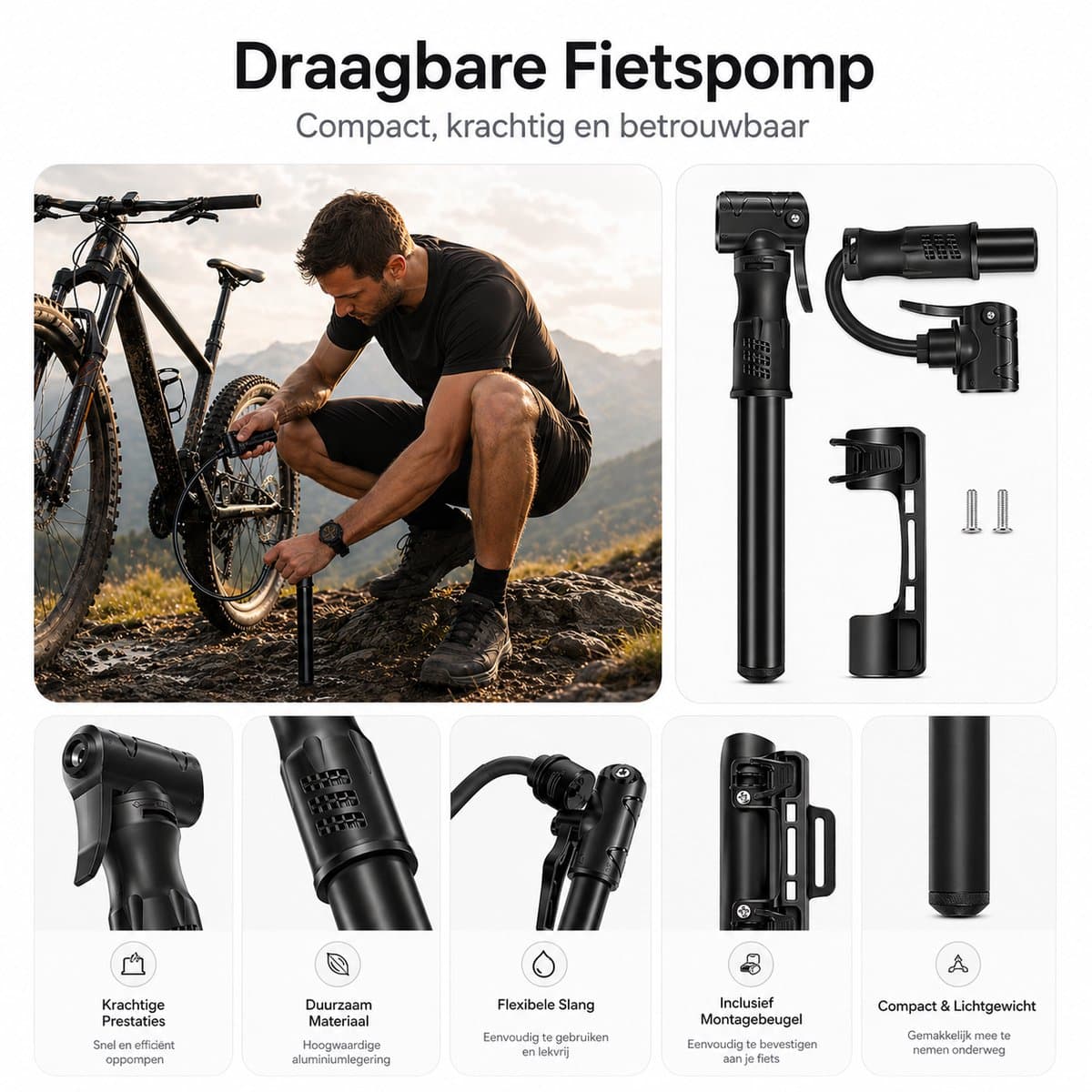 BOTC Fietspomp - Handpomp - Autoventiel - Dunlopventiel - Zwart thumbnail 5