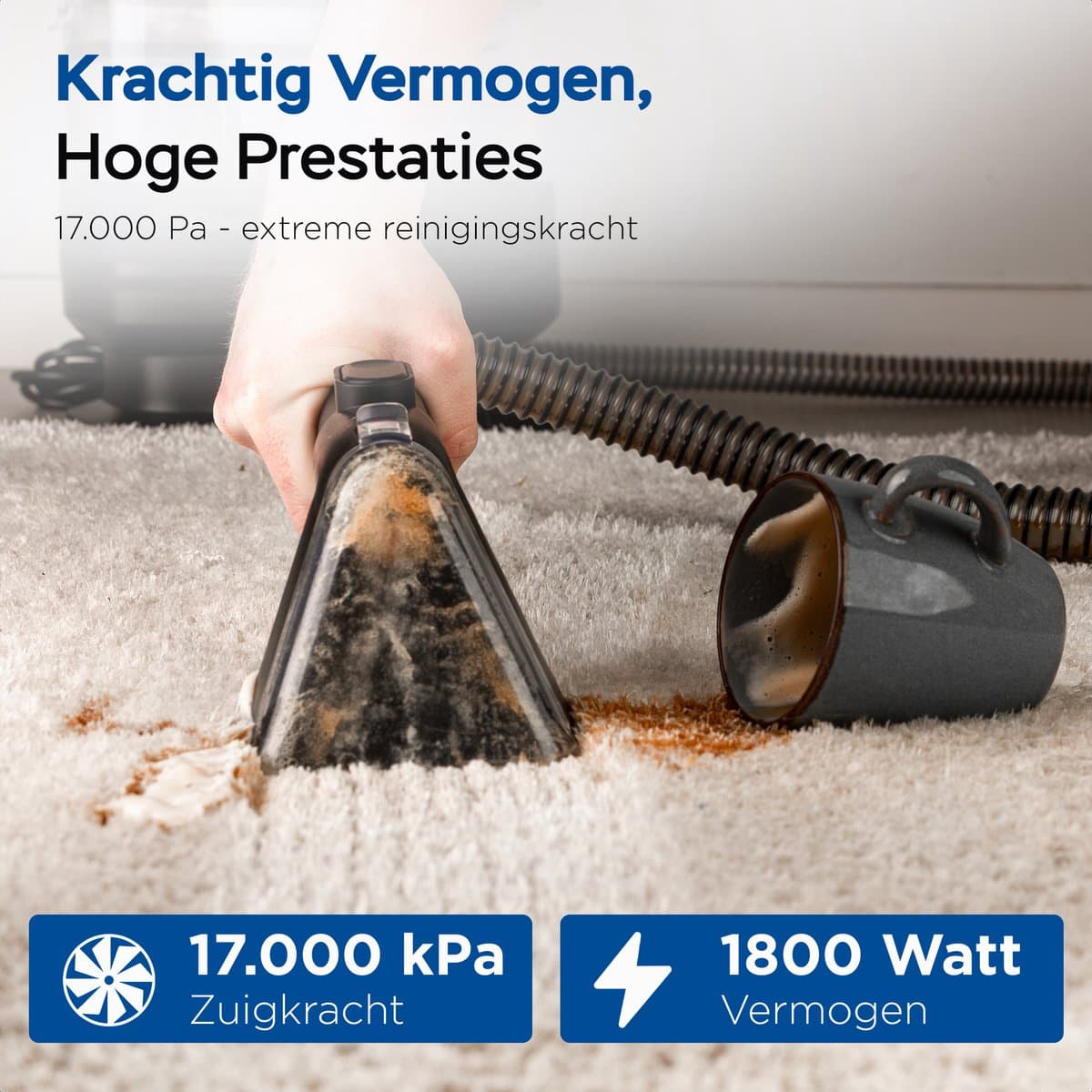 Qclean® Tapijtreiniger GO+ 1800W - All-in-1 Stoomreiniger & Vlekkenreiniger - Voor Tapijt, Meubels, Keuken & Badkamer - Zelfreinigend - Zetelreiniger - Bank reiniger- Reinigingsmachine - Waterstofzuiger - Incl. Schoonmaakmiddel thumbnail 2