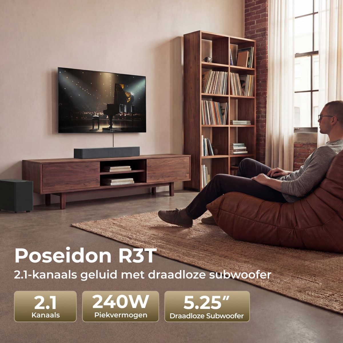 ULTIMEA Poseidon R3T 2.1-kanaals soundbar met draadloze subwoofer, app-bediening, soundbar voor Smart TV, Bluetooth 6.0, HDMI, optisch thumbnail 2