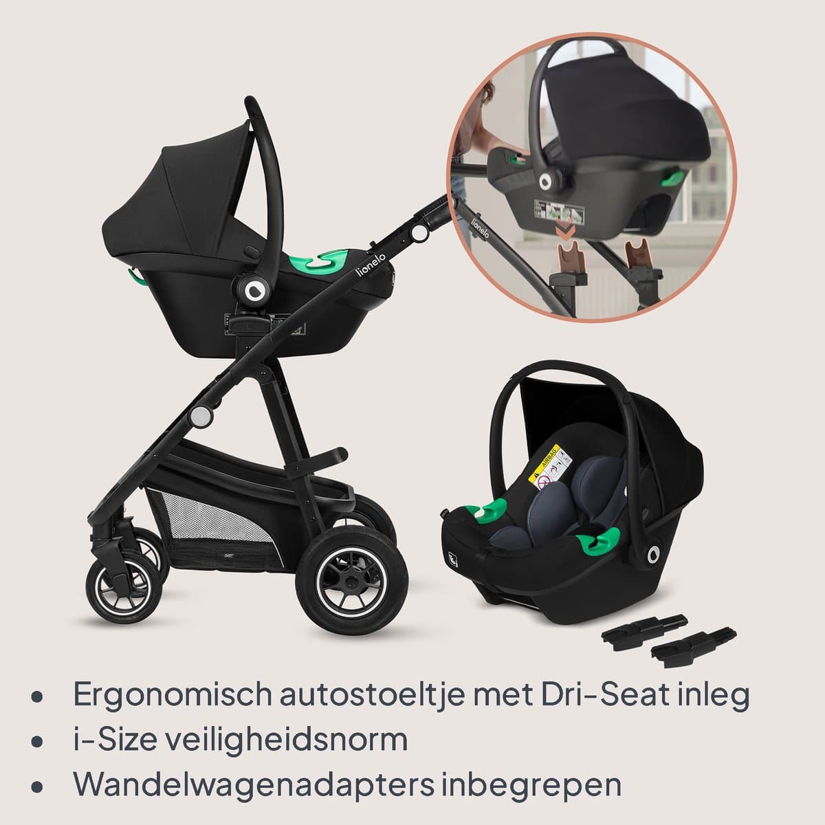 Lionelo Bianka Kinderwagen 3 in 1 - Reiswieg + Wandelwagen + Autostoel - Grote Luchtbanden, Volledige Vering - Inklapbaar - Verstelbare duwstang - Buggy Omkeerbare Zitting - 0-22kg - Accessoireset - Grijs thumbnail 4