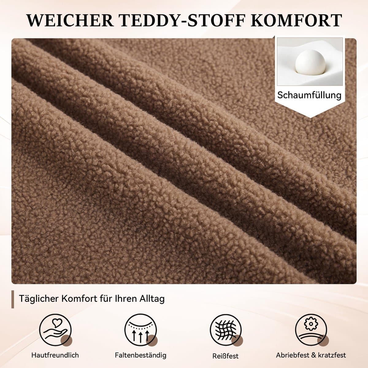 MIVRAY Bureaustoel Teddystof Met Verstelbare Zithoogte, 360° Draaibaar, Gouden Onderstel, Voor Thuiswerk En Kantoor, Bruin thumbnail 8