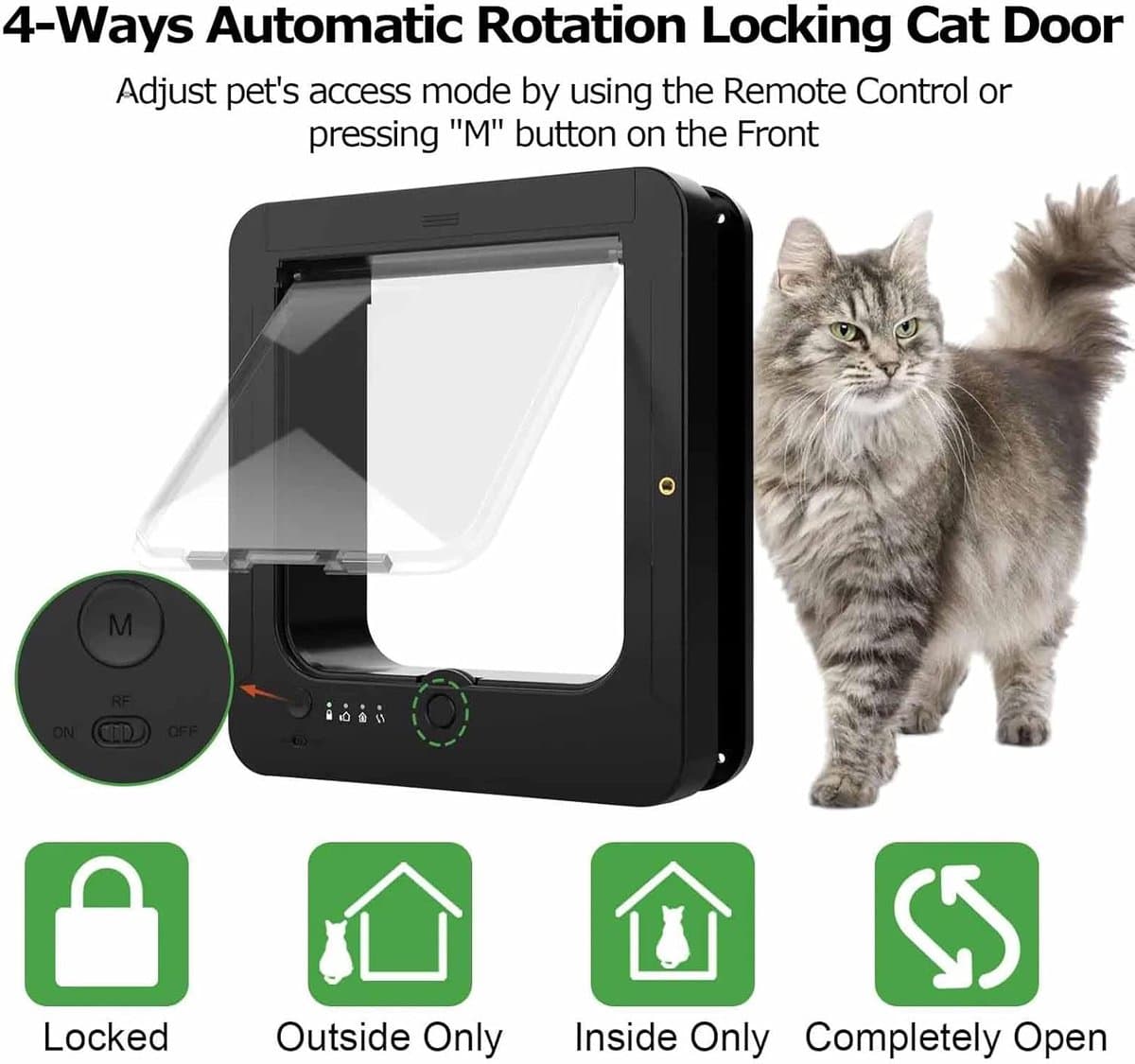 Elektronisch Huisdierluik - Microchip Kattenluik - Automatische Toegang - 4-Way Vergrendeling - 27 cm Breed - Wit thumbnail 6