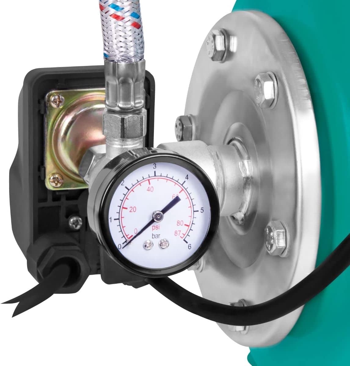 Waterdrukpomp met schakelaar - Hydrofoorpomp - Tuin beregenen - Automatische regeling - 19L tank - Turquoise thumbnail 2