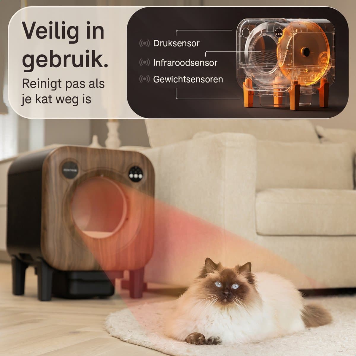 Zentriq Automatische Kattenbak – Zelfreinigend met App & 4k Camera – Cat Pod Q10 - XXL 75L – Stil & Veilig – Incl. Mat en 3 Rollen Opvangzakken thumbnail 8