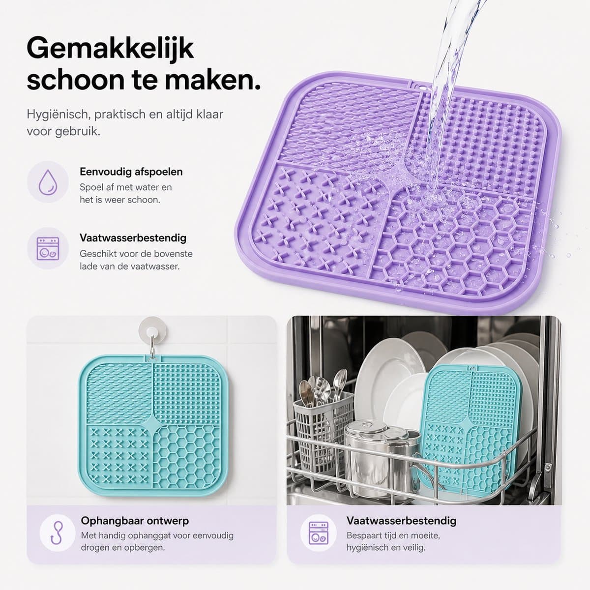 BOTC Likmat Hond met Silicone spatulas - 3-Delig Likmat Voermat Hond - voermat - Slowfeeder Hond - Paars /Blauw thumbnail 6