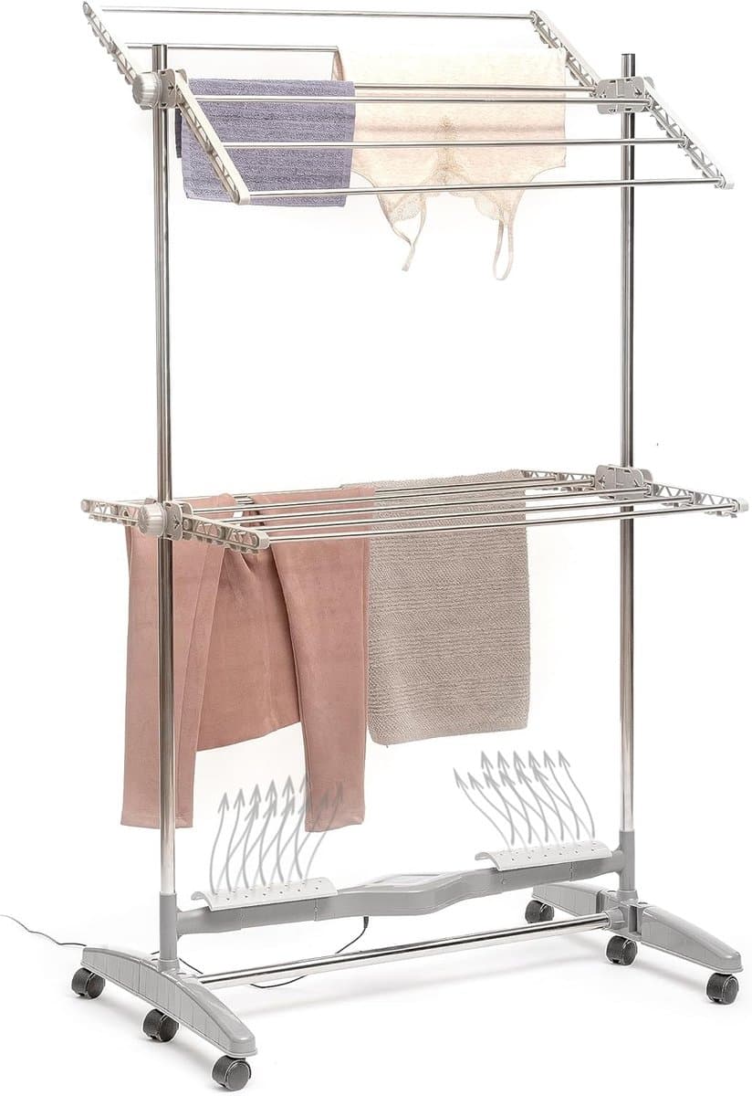 InnovaGoods - Electric Drying Rack 24W with Natural Airflow, 12 Rods, Foldable and Adjustable, Space Saving, Energy Efficient, Movable with Wheels, Grey thumbnail 7