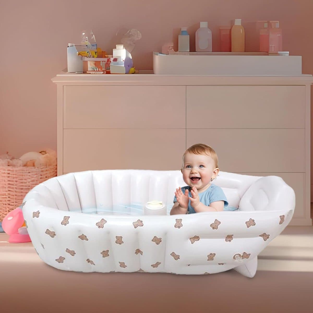 Opblaasbare Babybadkuip - Draagbaar Babybad - Baby's Baden - Veilig en Comfortabel - 90x55cm - Beer thumbnail 3