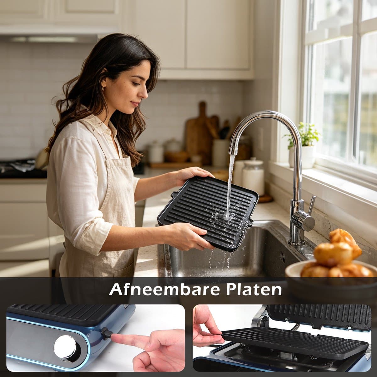 Taylor Swoden Contactgrill - Tosti apparaat - Dubbele Temperatuurregeling - Tosti ijzer - 2000W - Panini Grill met Touchscreen en Draaiknop - 180° Uitklapbaar - Temperatuursonde - Instelbare Hoogte thumbnail 8