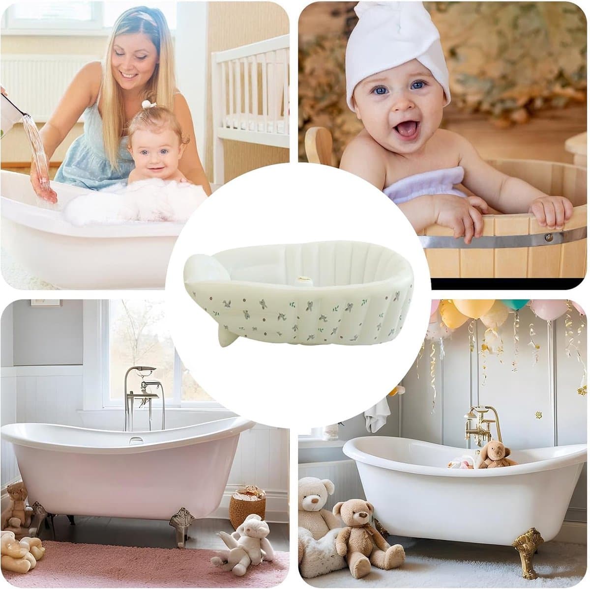 Opblaasbare Babybadkuip - Draagbaar Babybadje - Baby's Baden - Verstelbaar en Opvouwbaar - 90 x 55 cm - Konijnenkop thumbnail 6