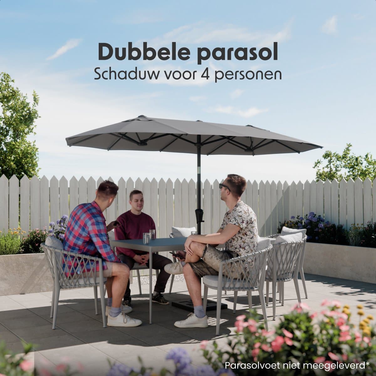 LifeGoods Dubbele Parasol - Tuin - 160x300cm - tot 8 Personen - Waterdicht - UPF50+ - Donkergrijs thumbnail 2