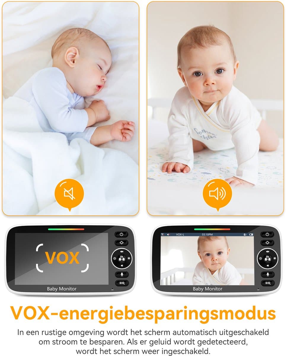 Sytifro Babyfoon met 2 Camera – Baby Monitor met standaard en VOX-modus - zonder wifi, bescherming van de privacy en veiligheid van de baby - Hondencamera - Huisdiercamera - Temperatuursensor - Terugspreekfunctie - Video & Audio - Wit