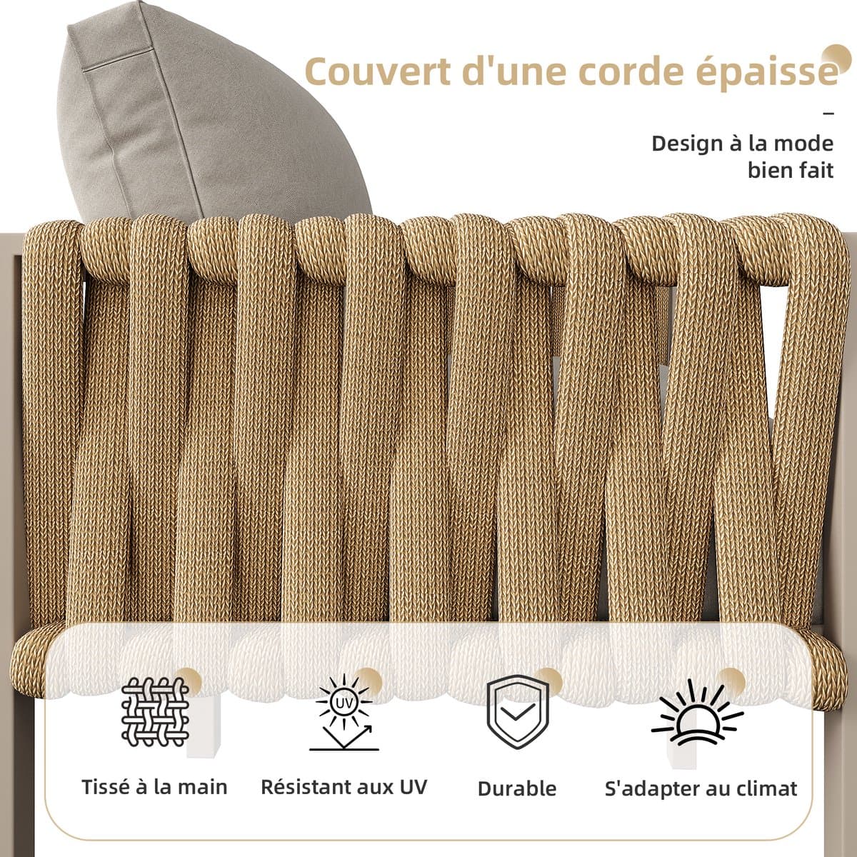 HAUSS SPOLE Loungeset 5 Delig 238 Cm - Hoekbank Met Verstelbare Poten En Glazen Tafel - Voor Tuin En Terras - Metaal - Beige thumbnail 7