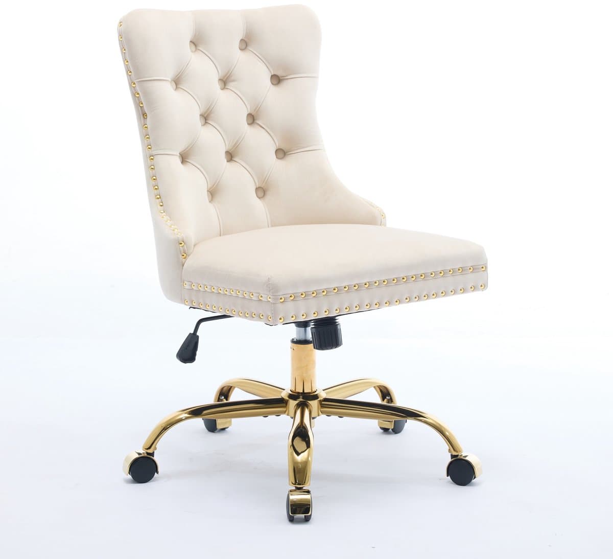 HAUSS SPOLE Bureaustoel – Luxe Fluwelen Design – Verstelbaar En Draaibaar Met Brede Zitting En Goudkleurige Metalen Voet – Voor Thuiswerk En Kantoor – Beige thumbnail 3