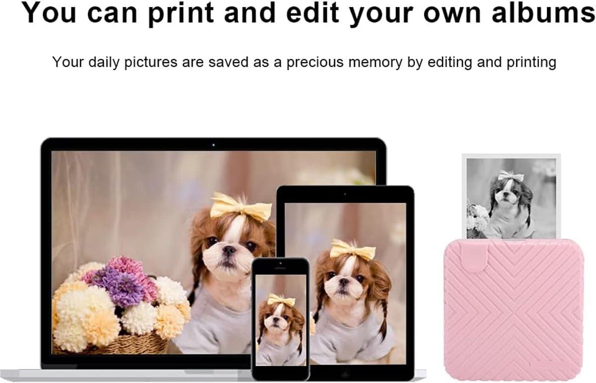 Draagbare Fotoprinter - Mobiele Mini Printer - Direct Foto's Printen - Tien Afdrukmethoden - 58mm Papierbreedte - Roze thumbnail 6