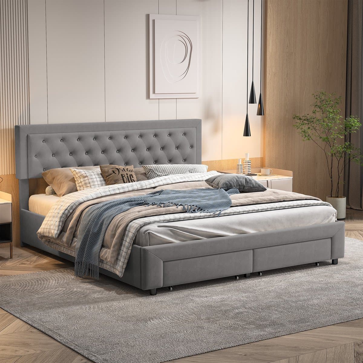 Bed Opbergbed 180x200, Hoofdeinde met Opbergfunctie, Tweepersoonsbed met Lattenbodem, Hydraulisch Bedframe met Opbergruimte, grijs thumbnail 4