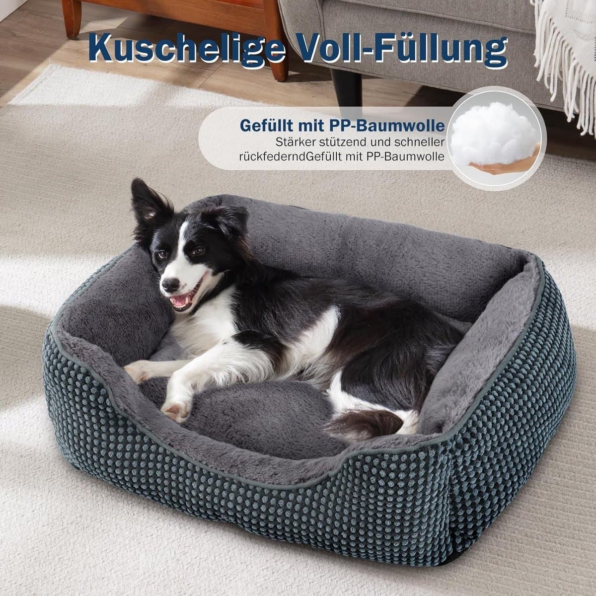 PromoHome XXL Zacht en Groot Formaat Hondenbed - Wasbaar Antislip Comfortabel Huisdierbed met Verhoogde Randen voor Grote Honden en Katten - Donkerblauw thumbnail 6