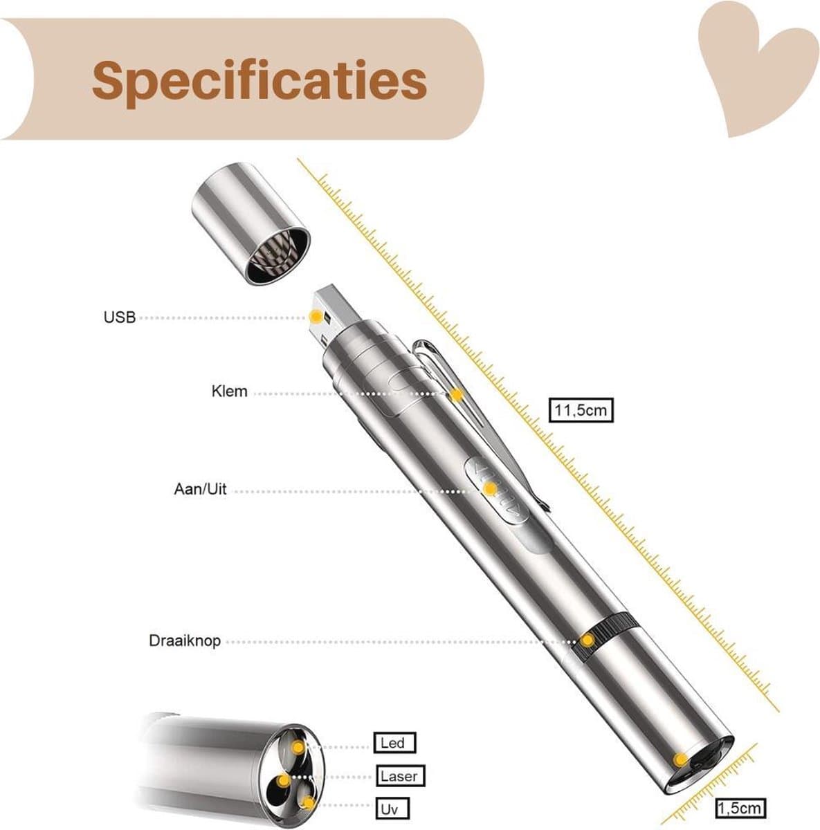 PETSZ Laserpen met 7 functies - Kattenspeeltjes - Kat - Laser - Kattenspeelgoed - RVS Opbergblikje thumbnail 3