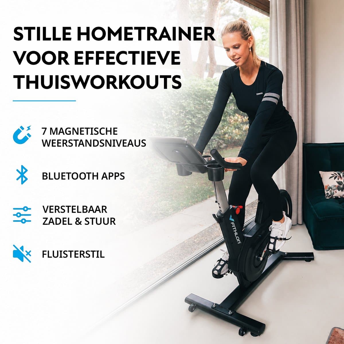 Fithlon Le Tour Hometrainer - Fitnessfiets - Inclusief App - Kinomap & Zwift Compatibiliteit - Spinningfiets - Ergonomisch & Stil - Hometrainers Fitness voor Thuis thumbnail 7