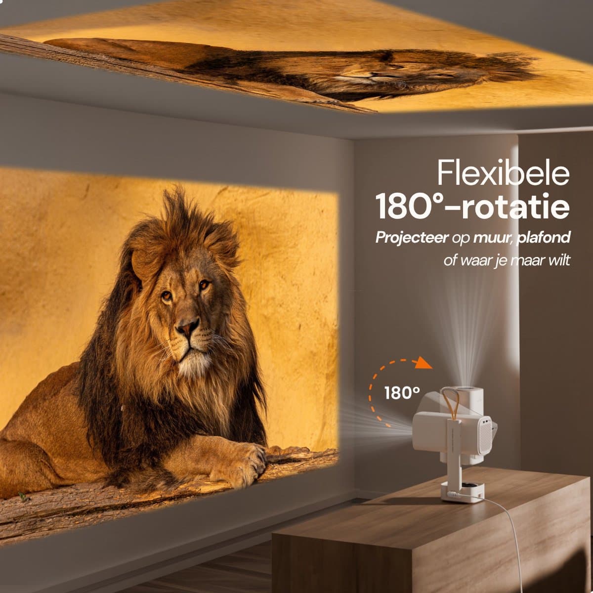 Yaber T1 Pro Mini Beamer – Draagbare Thuisbioscoop – LED‑Moodverlichting – 8 W TurboSonic Sound – 1080p Full HD – 180° Gimbal & Auto‑Focus – Wi‑Fi 6 & Bluetooth – 40‑120″ Short‑Throw thumbnail 6
