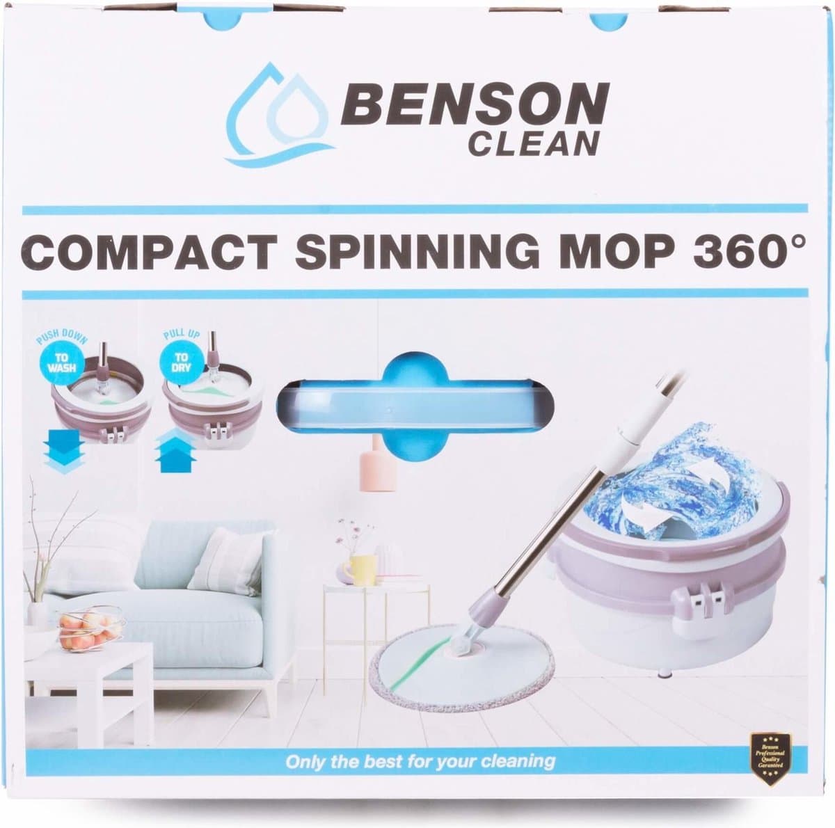 Benson Mop & emmer set - 360° draaiend systeem - Inclusief 123 cm steel - Grijs thumbnail 3