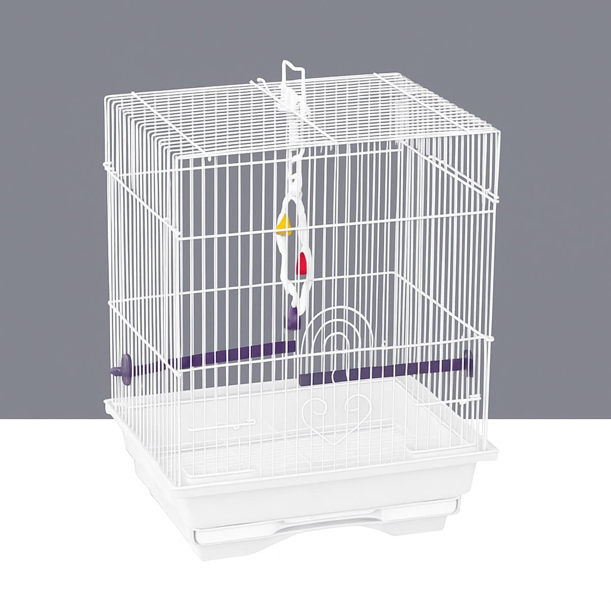 Vogelkooi Type 5B104: compacte witte kooi met accessoires