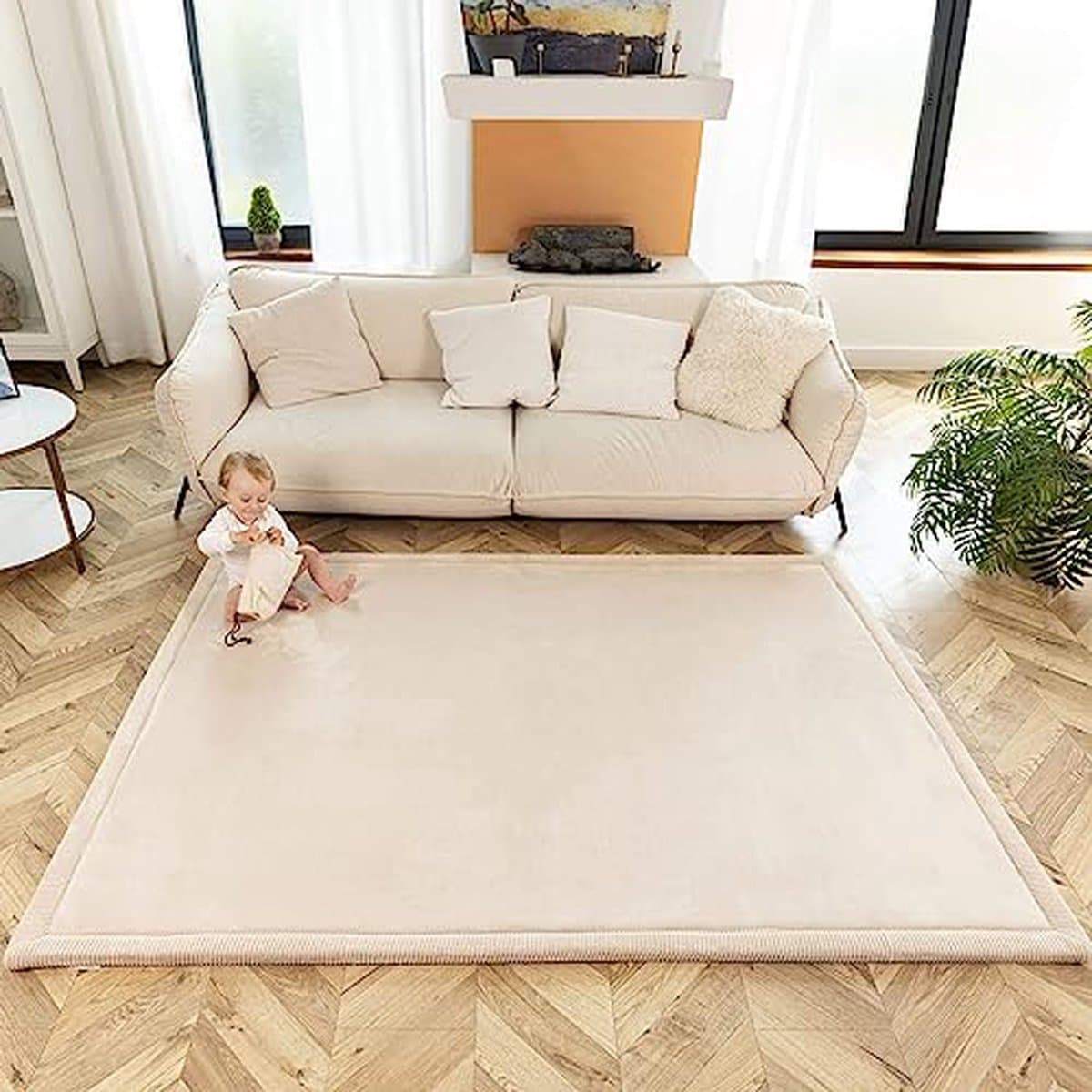 Hakuna Matte Wolkzachte Fluwelen Mat Speelmat baby 200 x 150 x 2,5 cm, Beige - Kindertapijt met hoogwaardig traagschuim - Baby speelkleed met antislipbasis - Babykruipmat, kinderkamertapijt