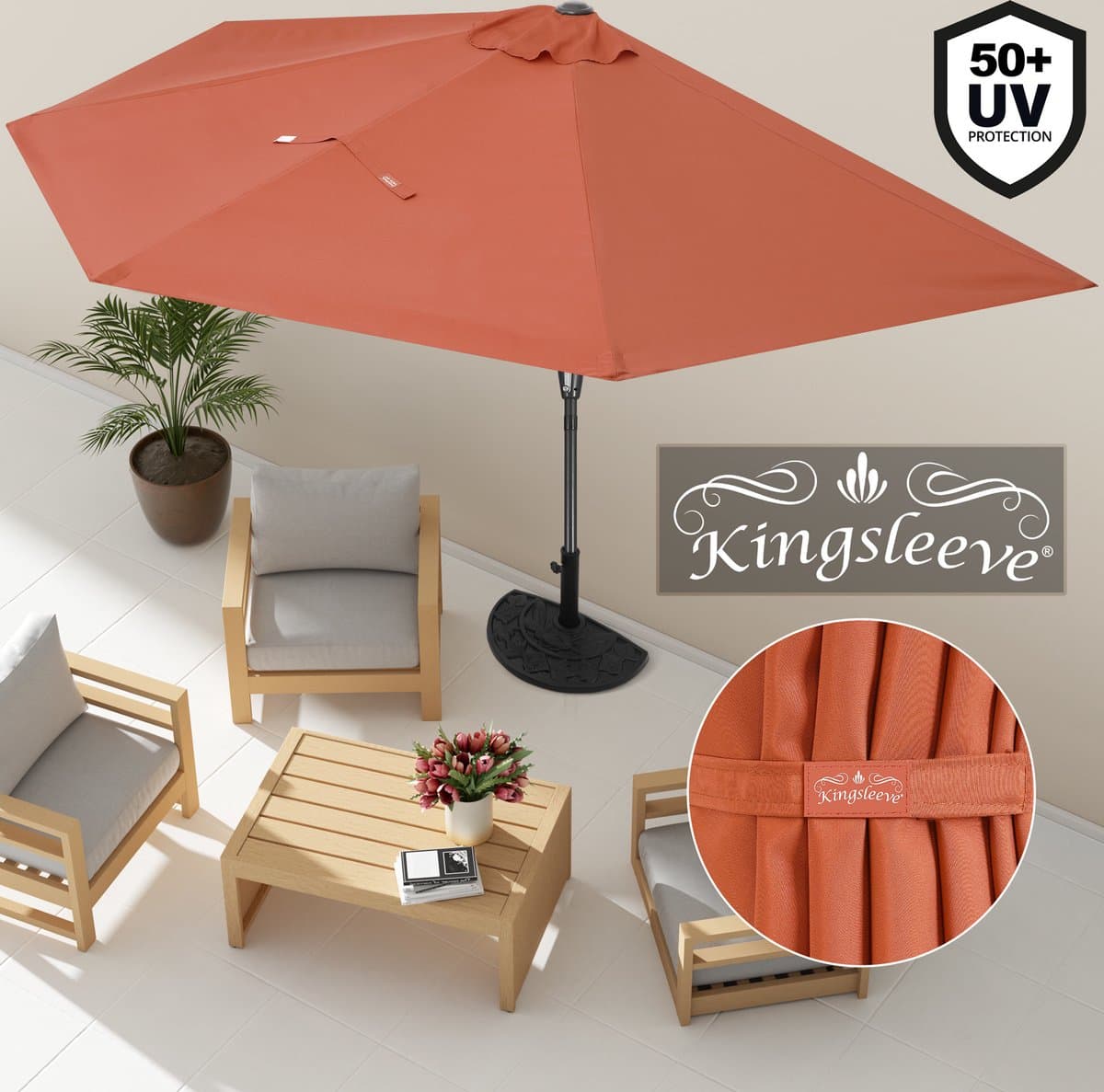 Kingsleeve Parasol Halfrond - Ø 2,7m UV 50+ Bescherming - Terracotta thumbnail 7