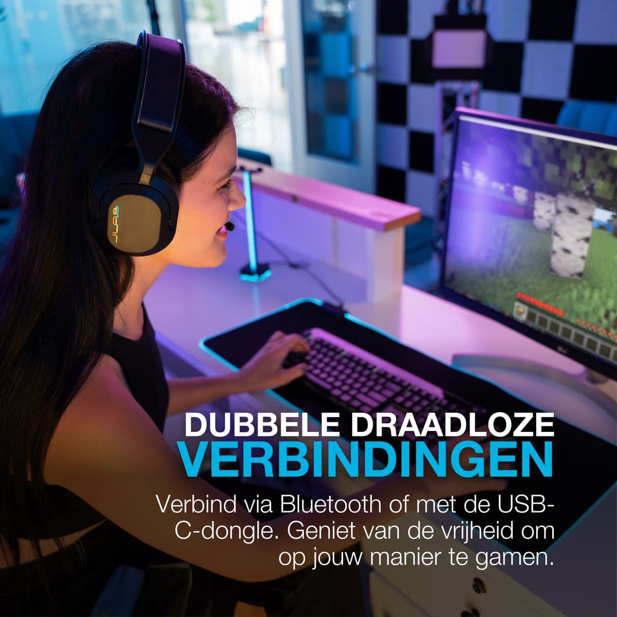 JLab Nightfall Draadloze Gaming Headset met Microfoon - Bluetooth - 70 Uur Afspeeltijd - Draadloze Koptelefoon - Headset PS5 - Koptelefoon met microfoon - Verwisselbare Hoofdband - Met USB Dongle thumbnail 8