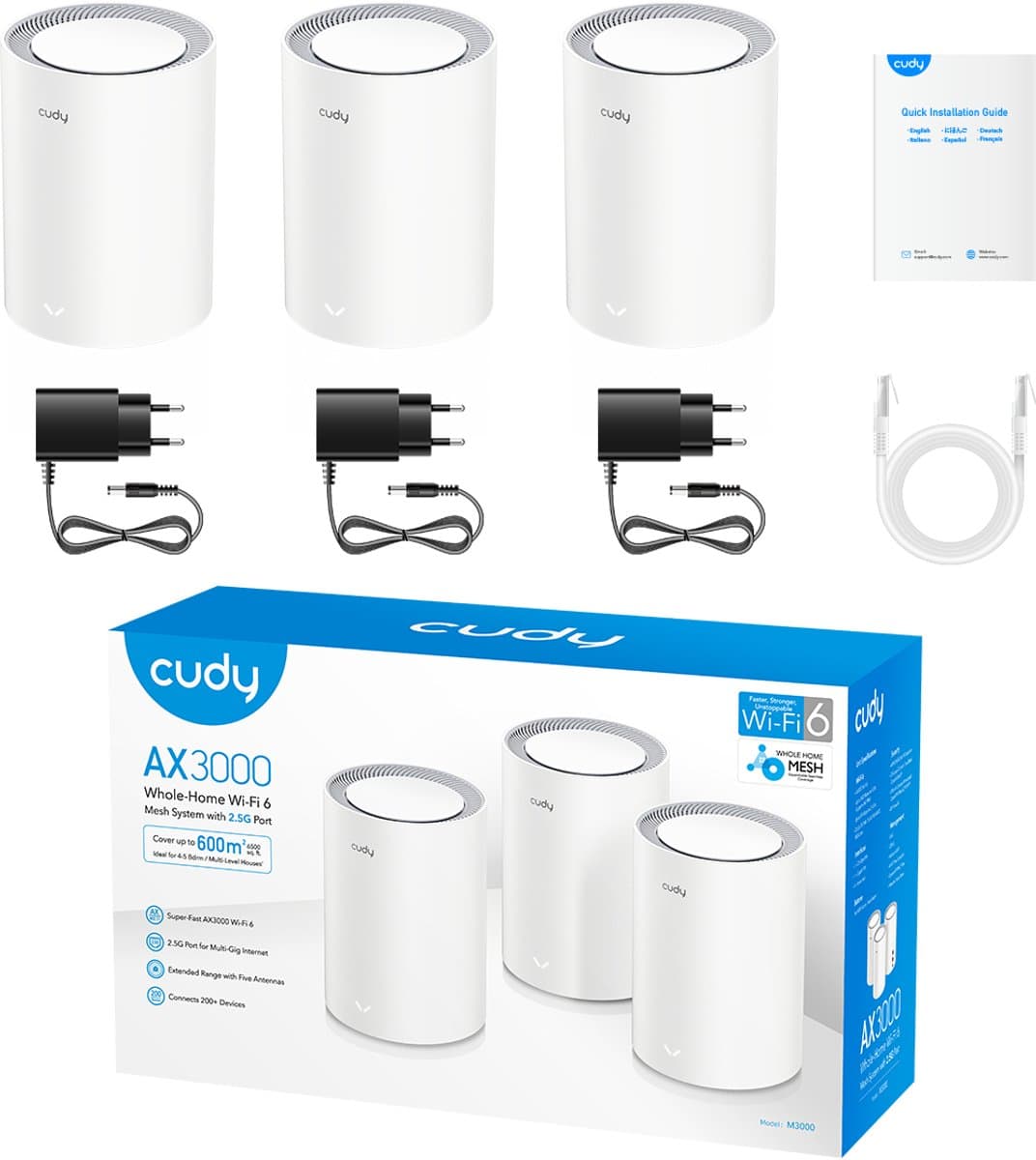 Cudy M3000 3-PACK: Wi-Fi 6 mesh-systeem dual-band thumbnail 2