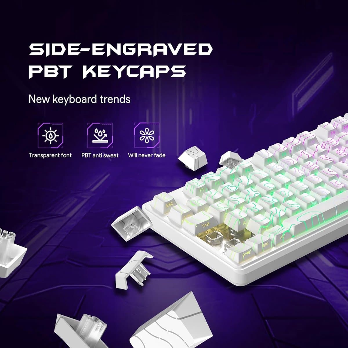 Furycube IP98 PRO - Mechanisch-Feeling Gaming Toetsenbord - 98 Toetsen - RGB Verlichting - Bedraad - 5000mAh Batterij - Wit thumbnail 7