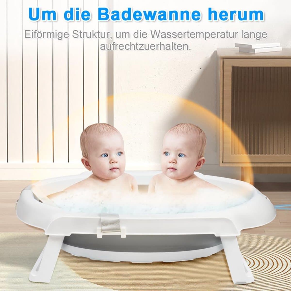 Babybadkuip met frame - Opvouwbaar badje - Veilig badderen - Temperatuurindicator - 82 cm - Grijs thumbnail 3