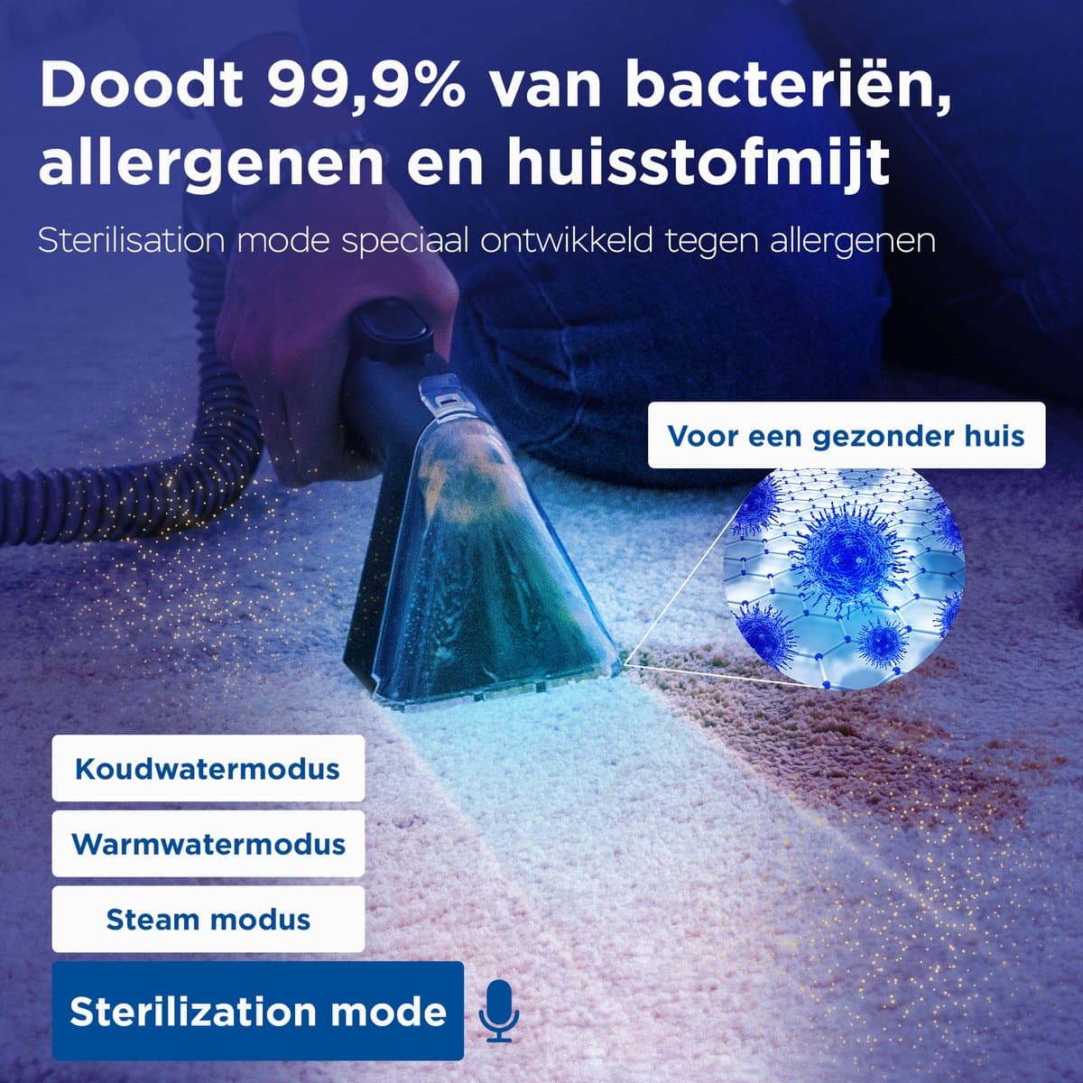 Qclean® Tapijtreiniger GO+ 1800W - All-in-1 Stoomreiniger & Vlekkenreiniger - Voor Tapijt, Meubels, Keuken & Badkamer - Zelfreinigend - Zetelreiniger - Bank reiniger- Reinigingsmachine - Waterstofzuiger - Incl. Schoonmaakmiddel thumbnail 5