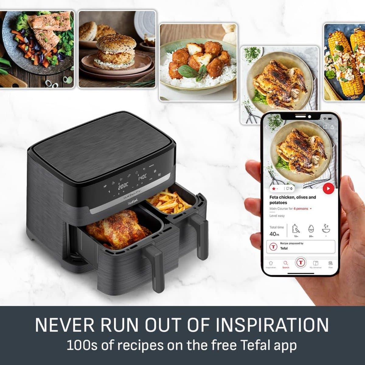 Tefal Easy Fry Double Zone Digital Air Fryer, 2 Drawers, 8.3 L, 8-in-1, Air Frying, Extra Crunchy, Roasting, Baking, Warming, Dehydrating, 6 Servings, Non-Stick Coating, Baskets Suitable for thumbnail 6