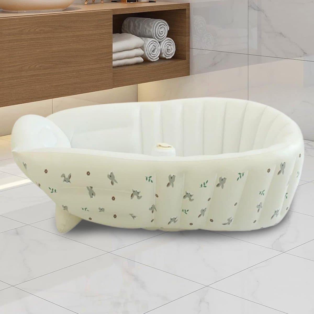 Opblaasbare Babybadkuip - Draagbaar Babybadje - Baby's Baden - Verstelbaar en Opvouwbaar - 90 x 55 cm - Konijnenkop thumbnail 3