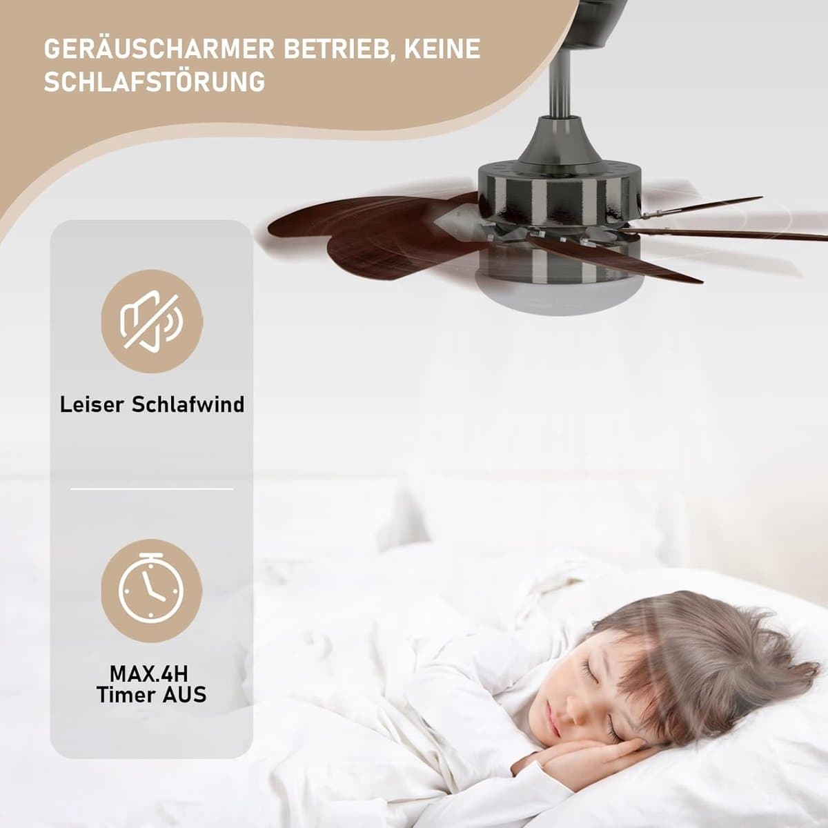 Glitzerlife - Plafond ventilator met verlichting - Ventilator lamp plafond - stille plafondventilator - stille motor met afstandsbediening -E27 ijzer en acryl - Ø75cm - notenhout thumbnail 4