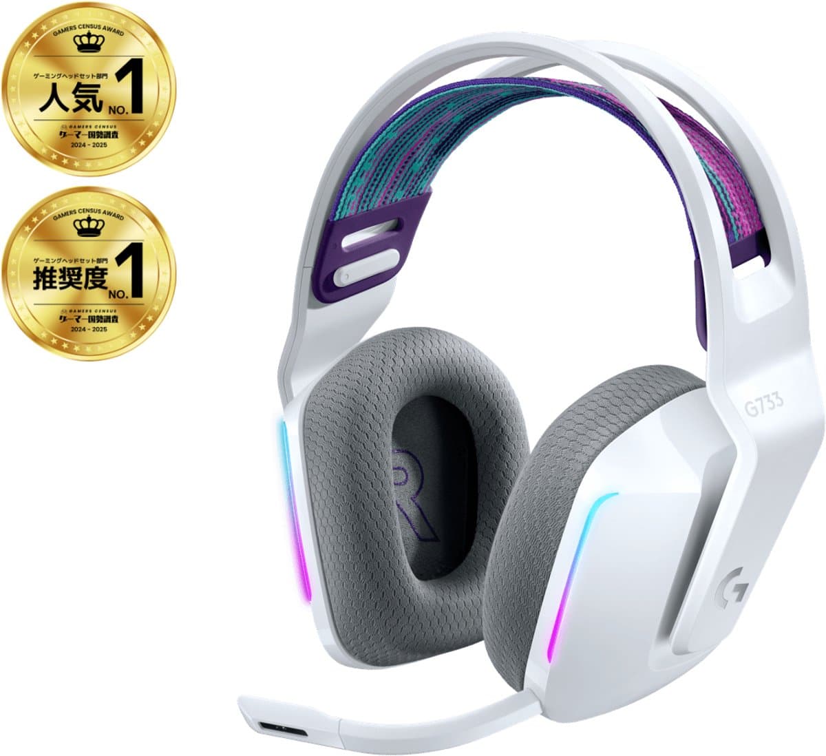 Logitech G733 LIGHTSPEED wit met RGB en 40mm-drivers thumbnail 5