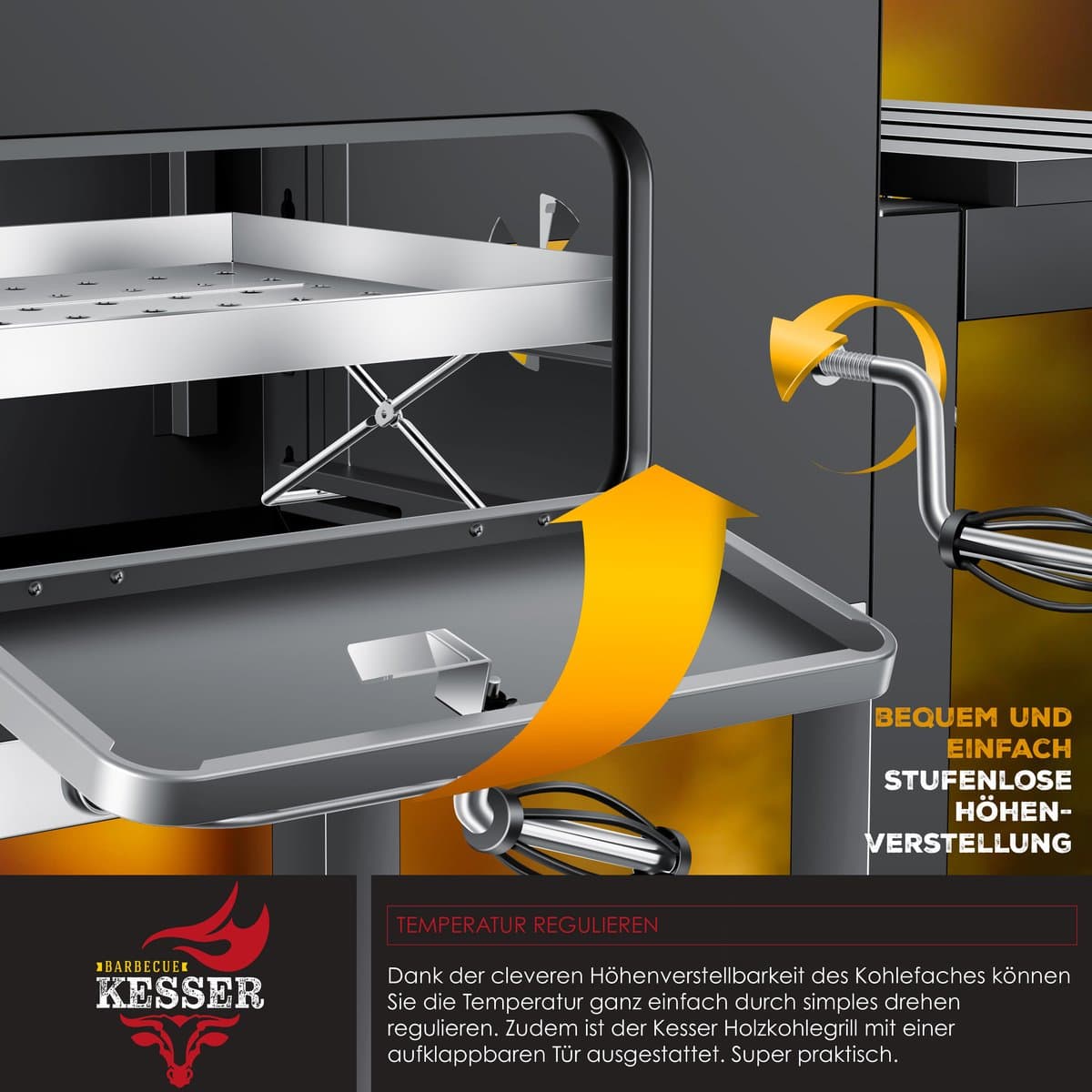 KESSER® Houtskoolbarbecue XL Barbeque Houtskool met Deksel, Wielen, Afdekkap, Roestvrij Stalen Handvat, Barbecuerooster en Thermometer, 8 Spiesen met Zakje & siliconen Borstel, grote BBQ Camping Terras Tuin thumbnail 2