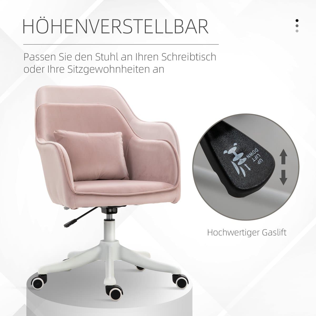 HAUSS SPOLE Bureaustoel 57x70x78-86 Cm - Trilmassage Lendenkussen En Hoogte Verstelbaar - Voor Kantoor En Thuiswerk - Velvet - Roze thumbnail 3