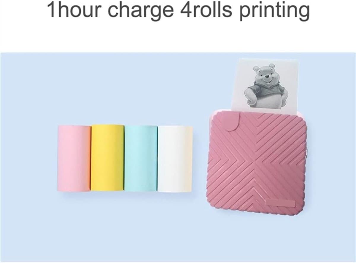 Draagbare Fotoprinter - Mobiele Mini Printer - Direct Foto's Printen - Tien Afdrukmethoden - 58mm Papierbreedte - Roze thumbnail 4