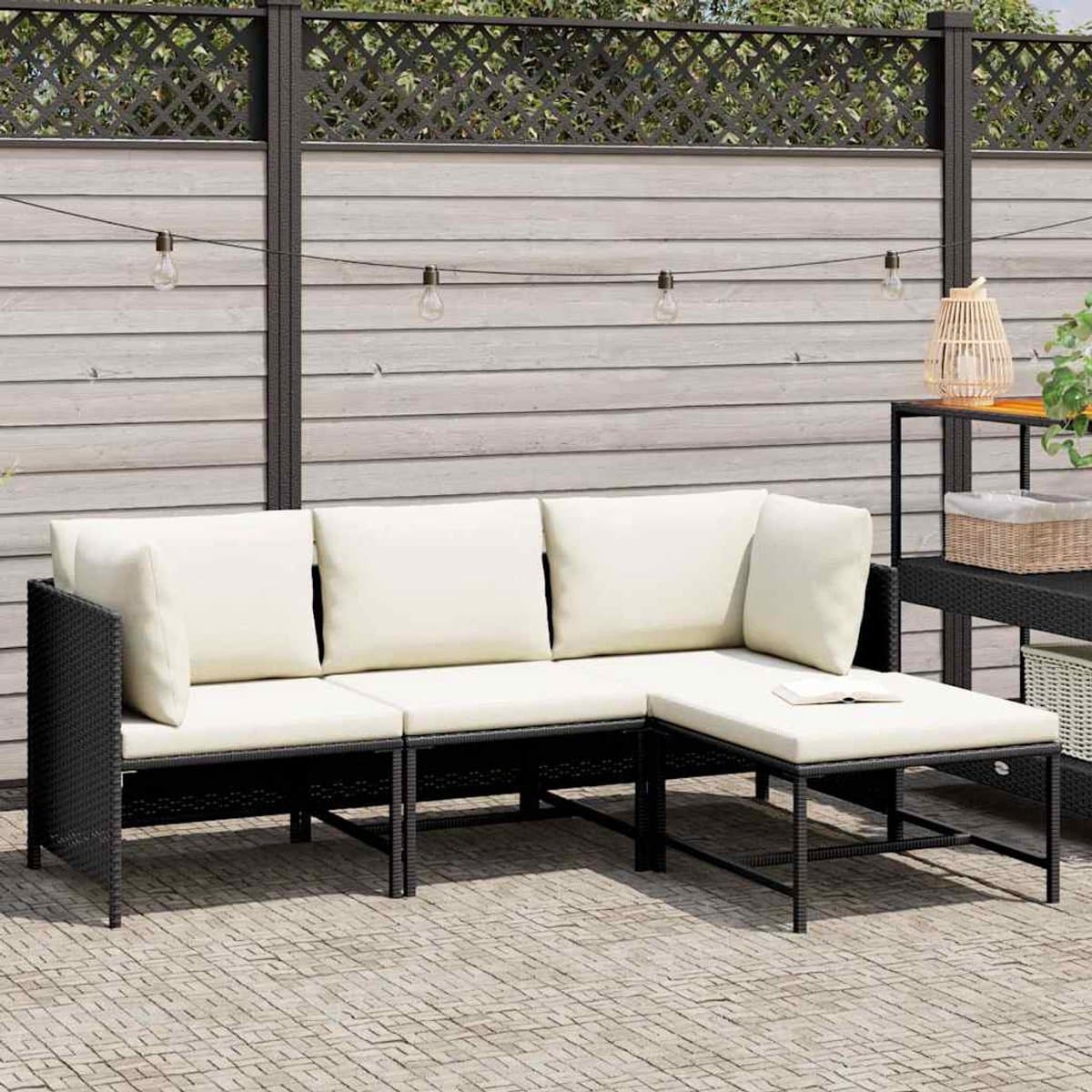 vidaXL - 4-delige - Loungeset - met - kussens - poly - rattan - zwart thumbnail 3