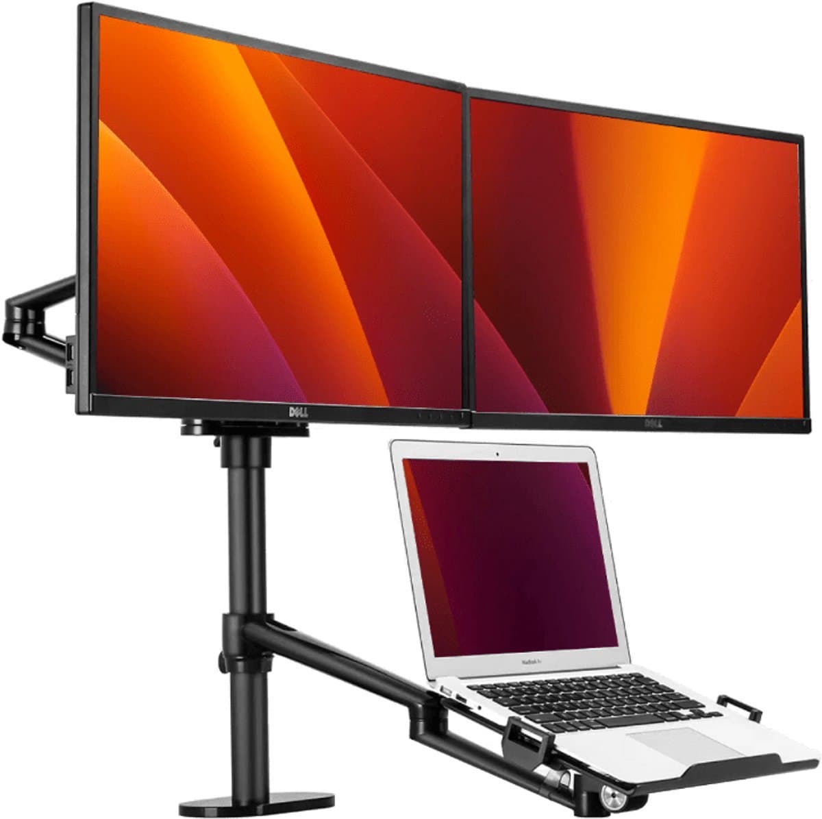 Alberenz® Dubbele Monitor Arm met Laptop Standaard zwart - Monitor beugel voor 2 schermen - Monitorbeugel - Ergonomisch ontwerp - Laptopstandaard