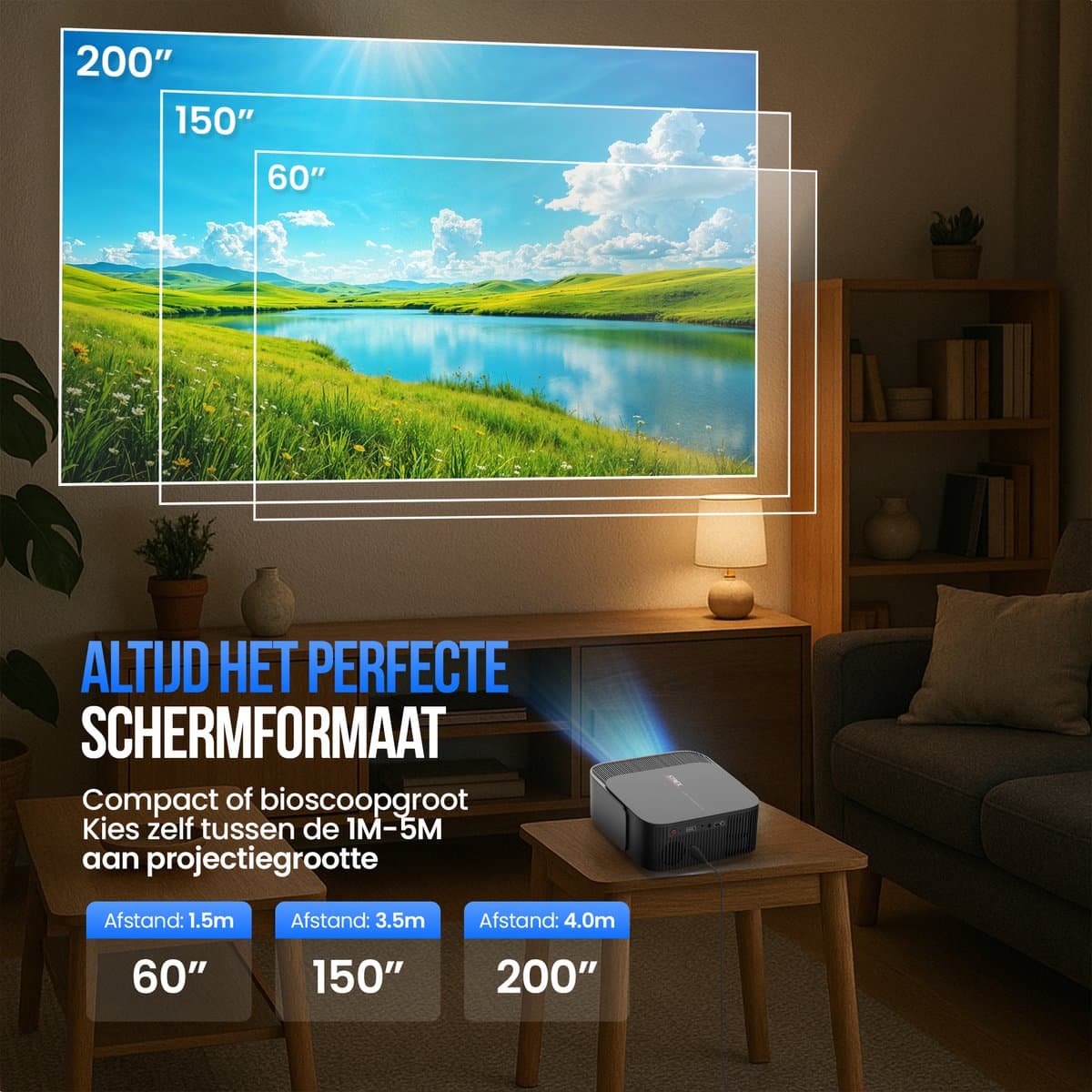 Strex Beamer - Smart 1080P Full HD Projector - 4K Ondersteuning - WiFi & Bluetooth - Ingebouwde Speakers - Draagbare Mini Beamer Thuisbioscoop - WhaleOS - Inclusief Opbergtas thumbnail 5